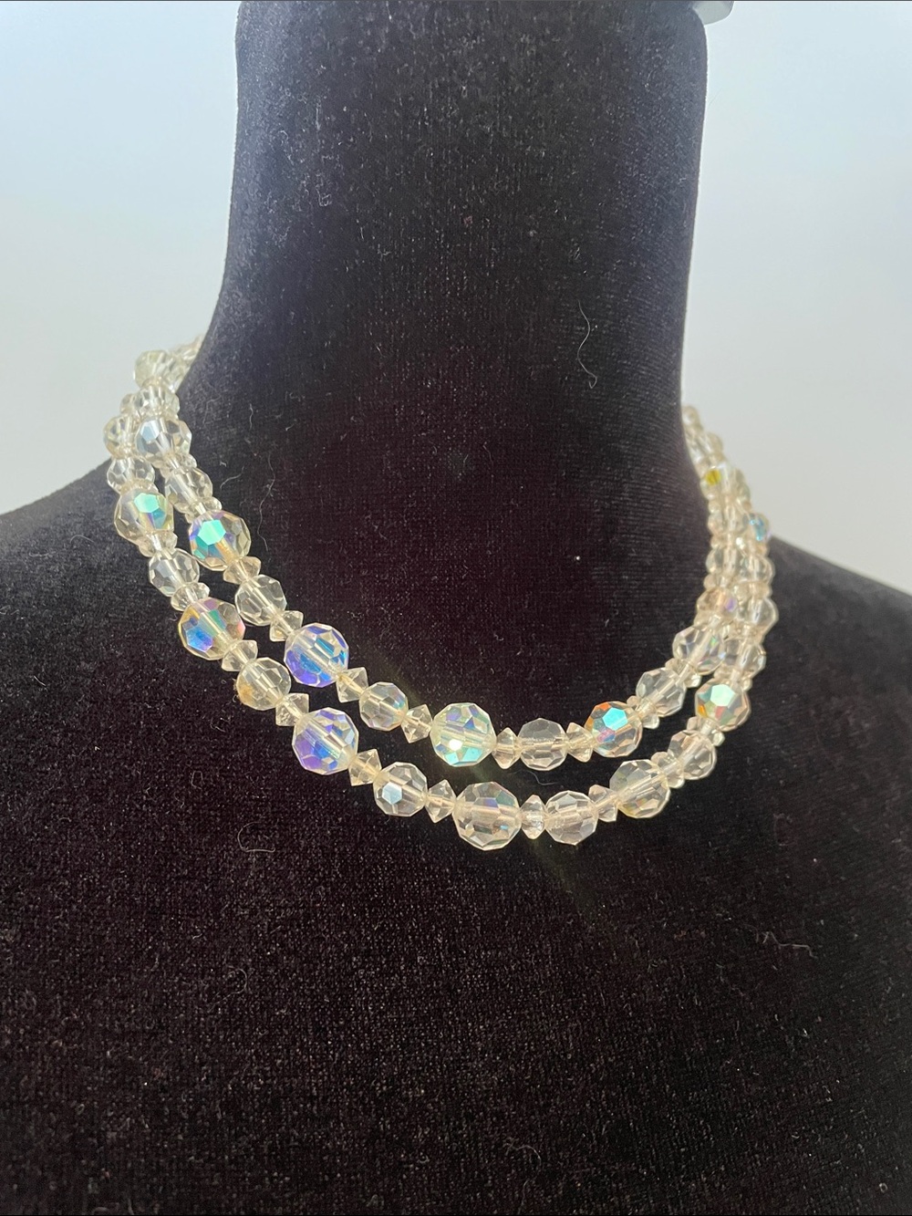 Aurora Crystal Bead Multi-Strand Necklace - Clear Iridescent